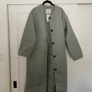 NWT Everlane The ReNew Quilted Long Liner Jacket - Sage Green